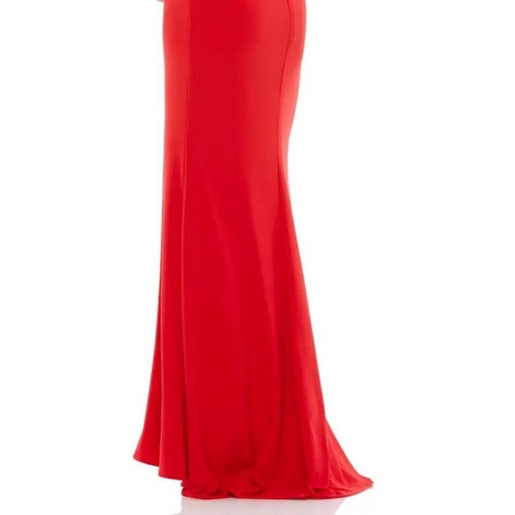 Mac Duggal Red One Shoulder Jersey Sheath Gown - Picture 2 of 5